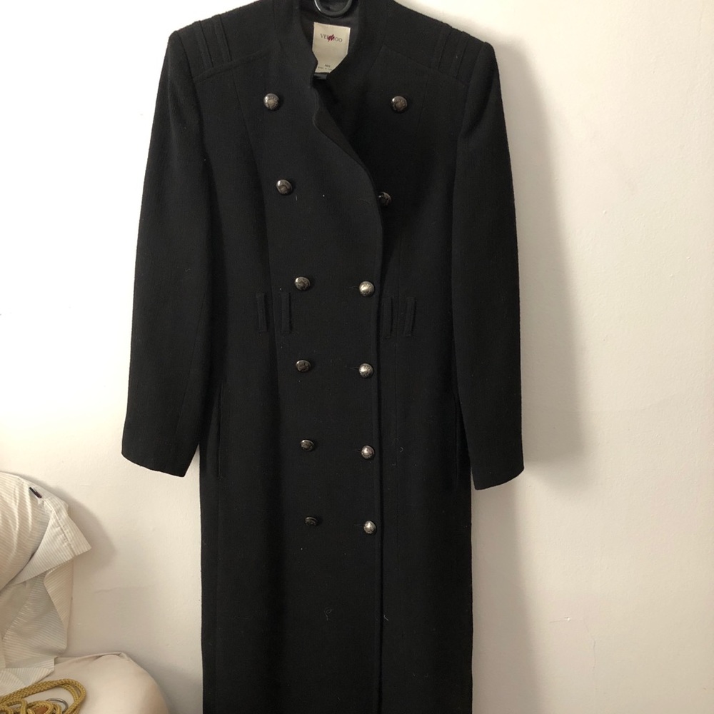 Long black Vertigo pea coat. Size medium.